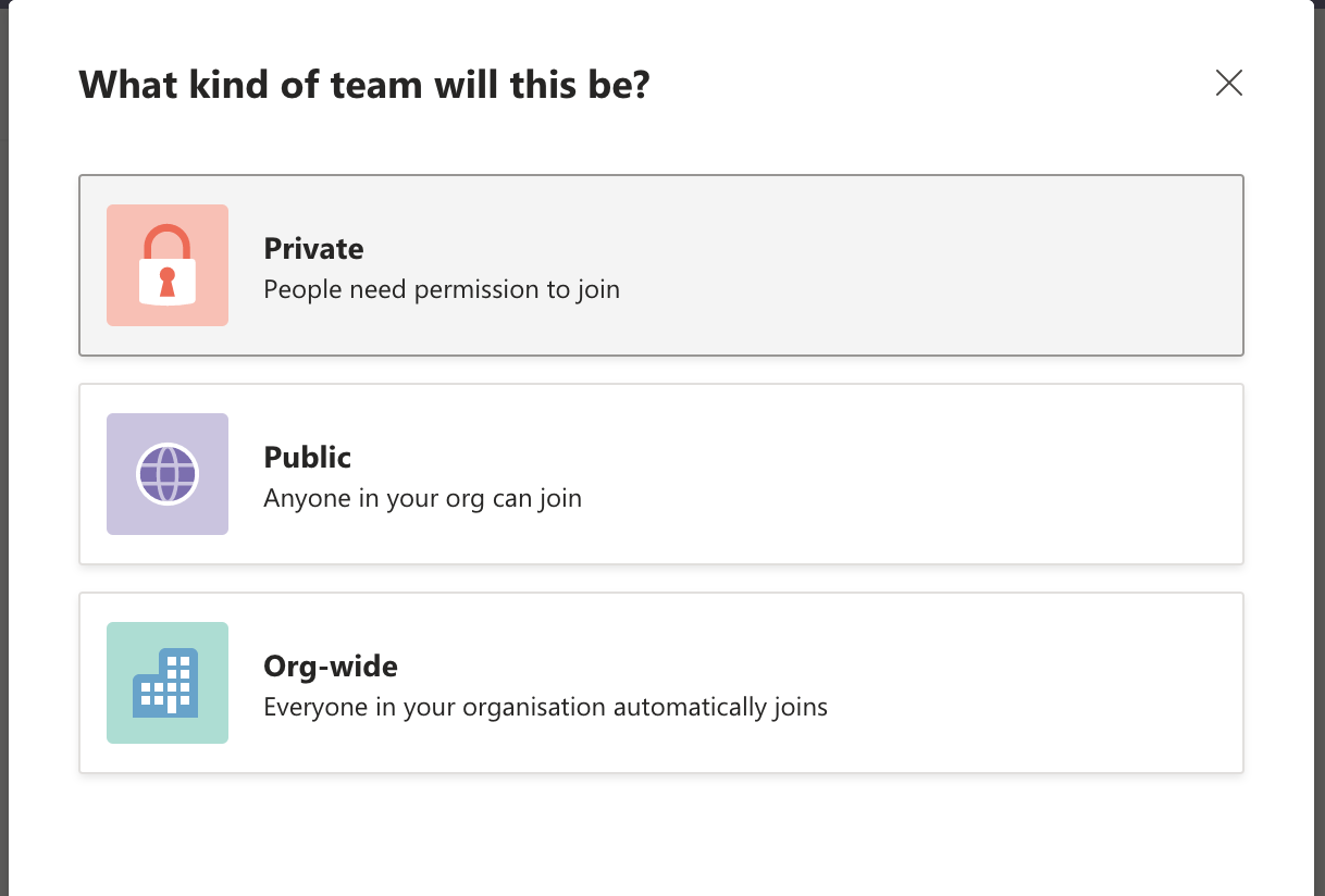 Set team's privacy on Microsoft Teams