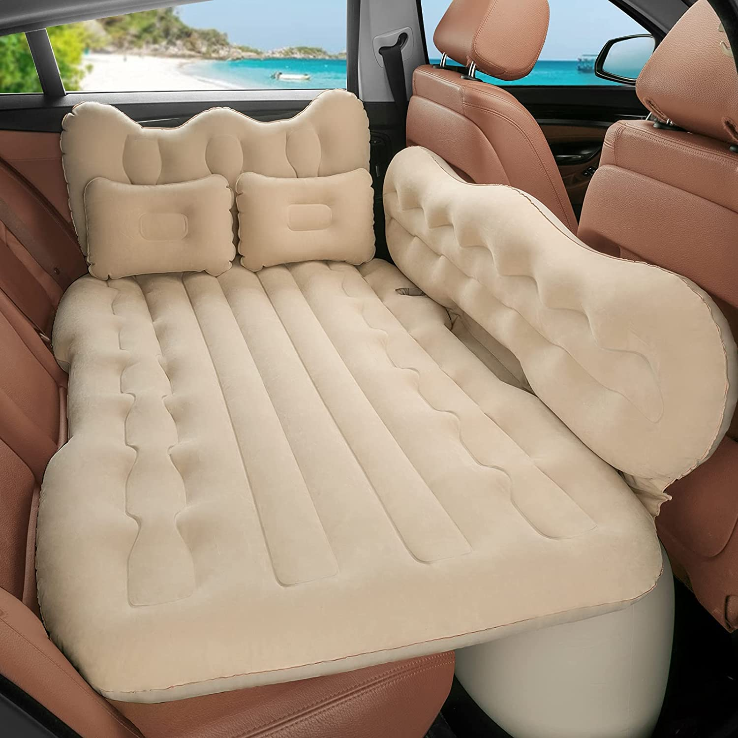 Air mattresses like these are designed to fit into the contours of the backseat of a car.