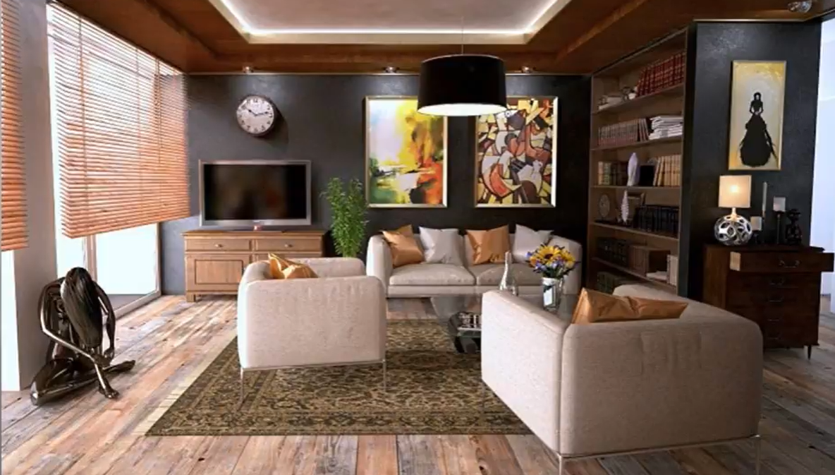 Earth tone interior colors on display in a family room.