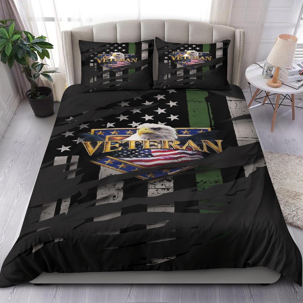 Eagle Veteran Logo American Flag Bedding Set Veterans Day Gifts For Husband