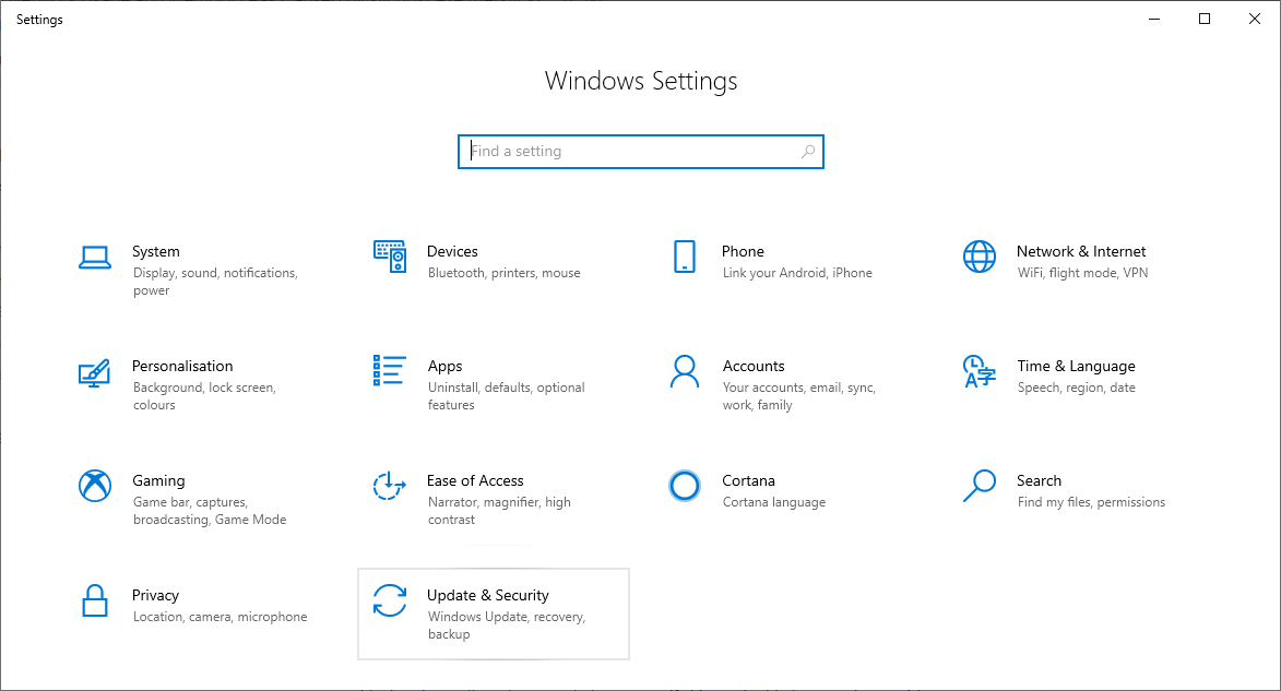 update and security settings