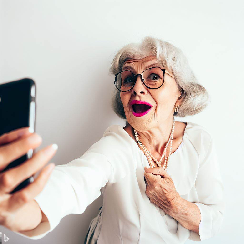 An image of a Nana wearing makeup and posing for a selfie. 