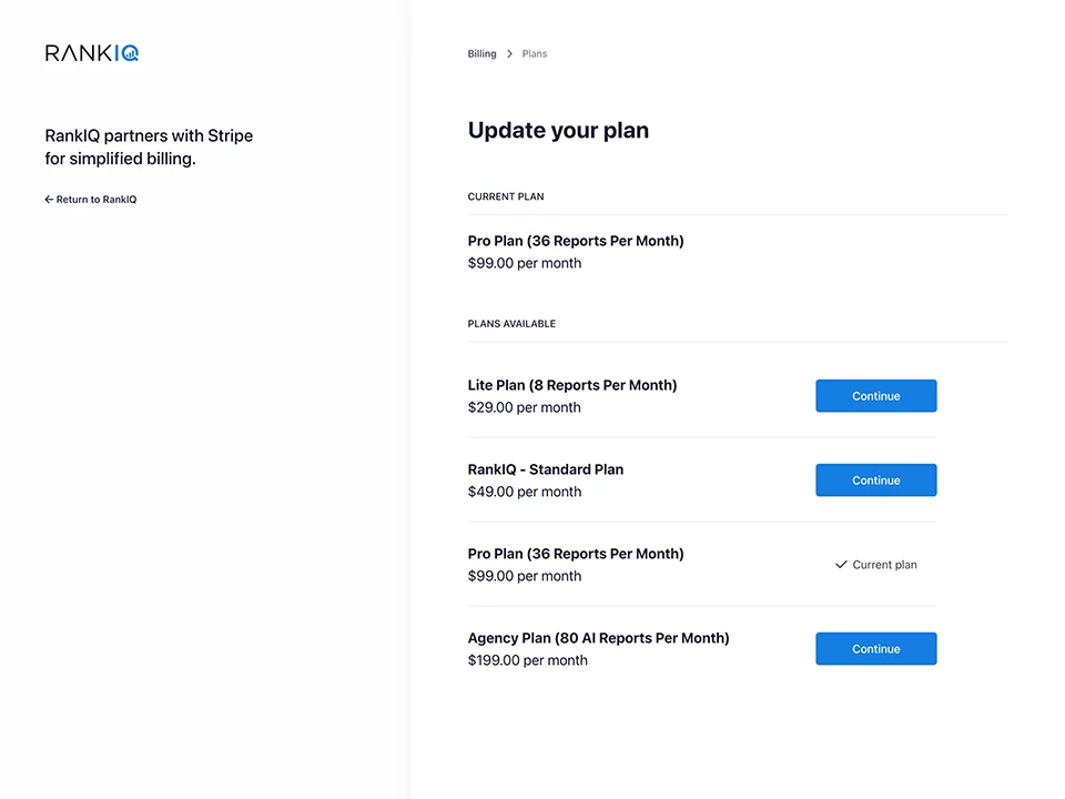 all RankIQ pricing plans 