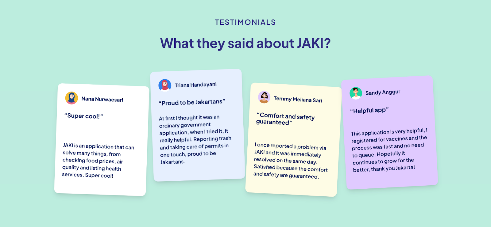 The look of Testimonials section on website of JAKI