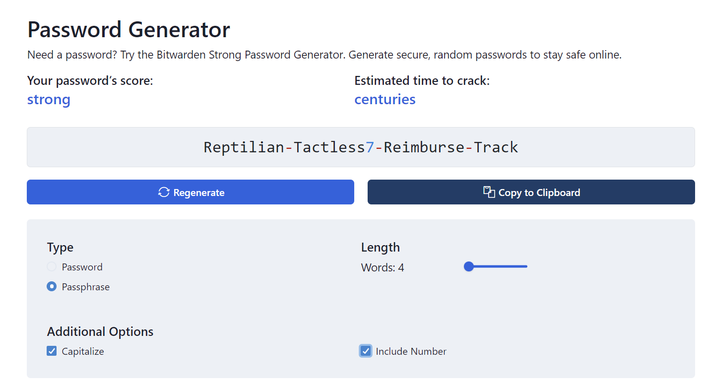 Generating password in Bitwarden