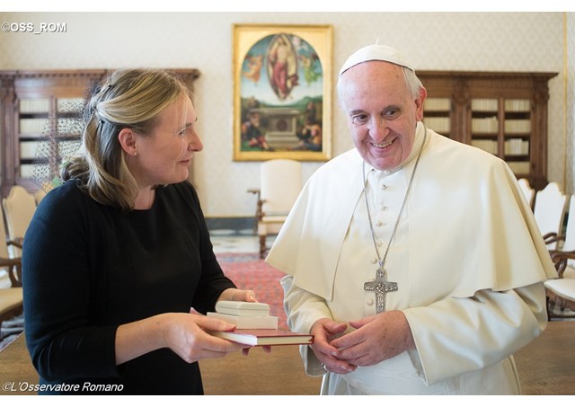 Irish Ambassador to the Holy See, Emma Madigan presenting her letters of credentials to Pope Francis in Sept 2014 - OSS_ROM