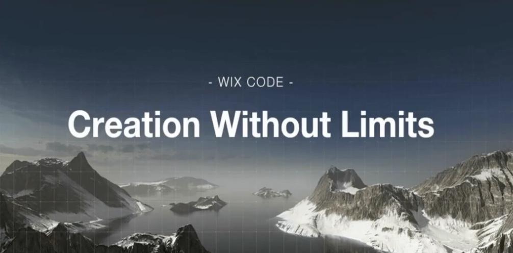 An image of mountains with the text "Wix Code- creation without limits" on top.