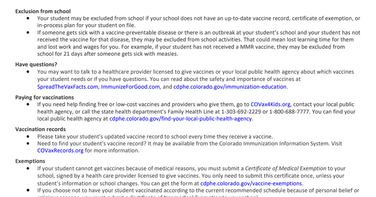 2021-22 State Immunization Requirements Letter