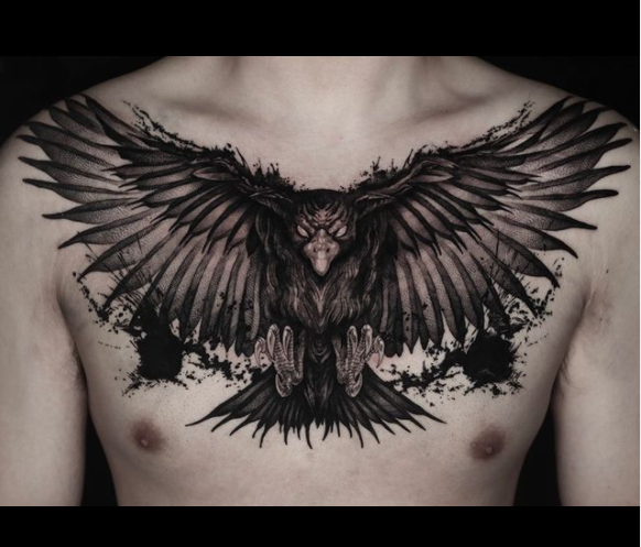 Bird tattoo on chest