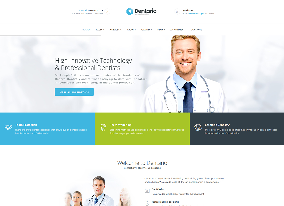 Dentario |  Tema de WordPress para dentista, médico y sanitario + RTL