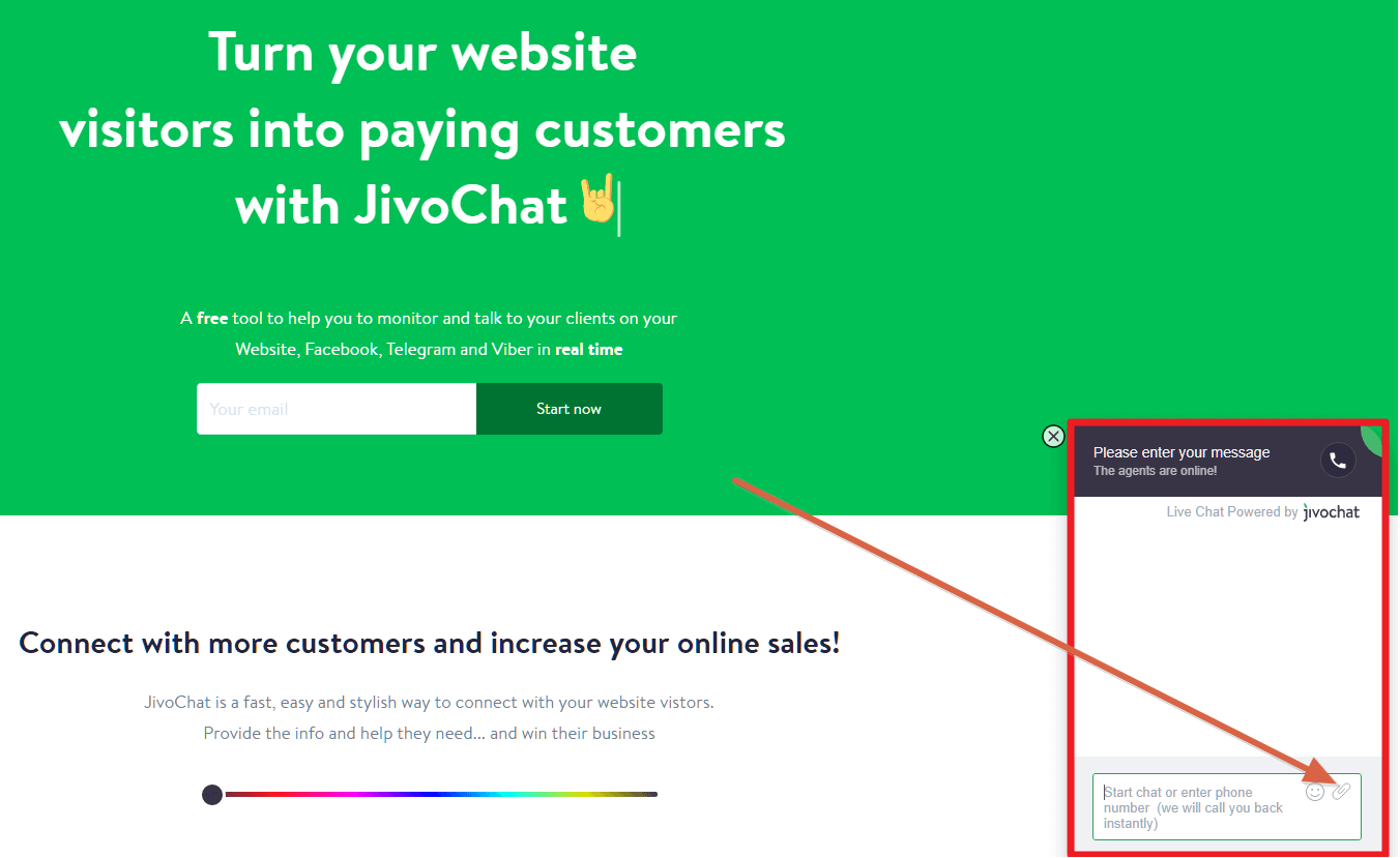 Screenshot of JivoChat website says Turn your website visitors into paying customers with JivoChat.