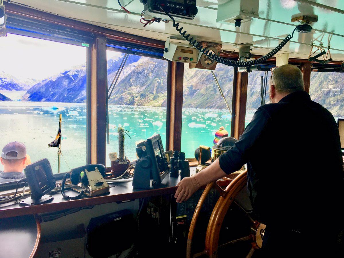 On the Bridge with Captain Voss heading towards Dawes Glacier