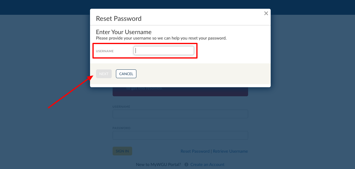 WGU Student Portal password reset