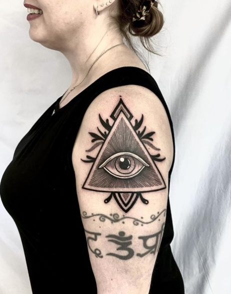 Triangle Frame Evil Eye Tattoo