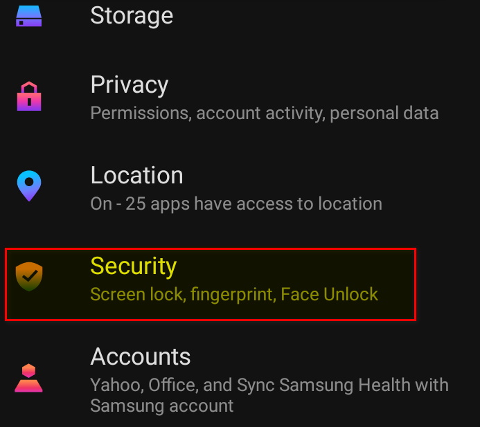 security option on phone