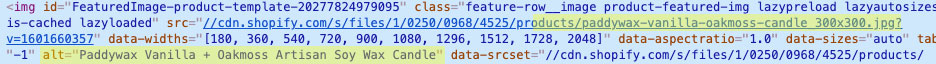 Screenshot of img src and alt text code