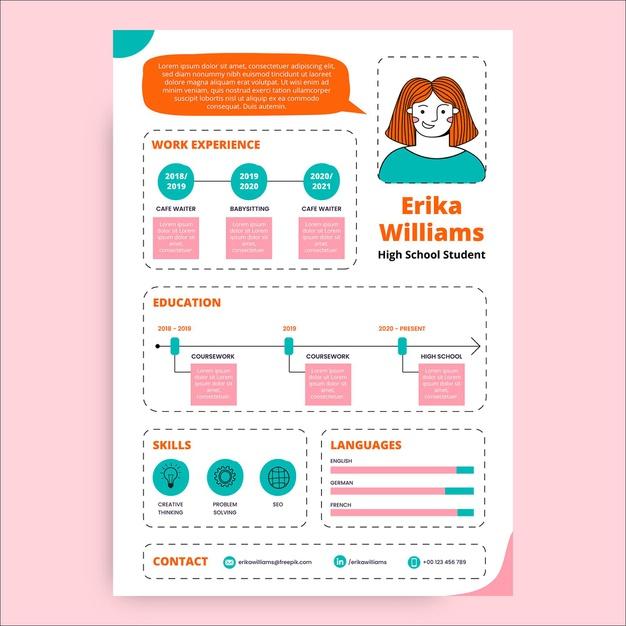 Creative simple erika high school resume Free Vector