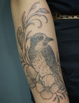 Woodpecker With California Poppy Tattoo