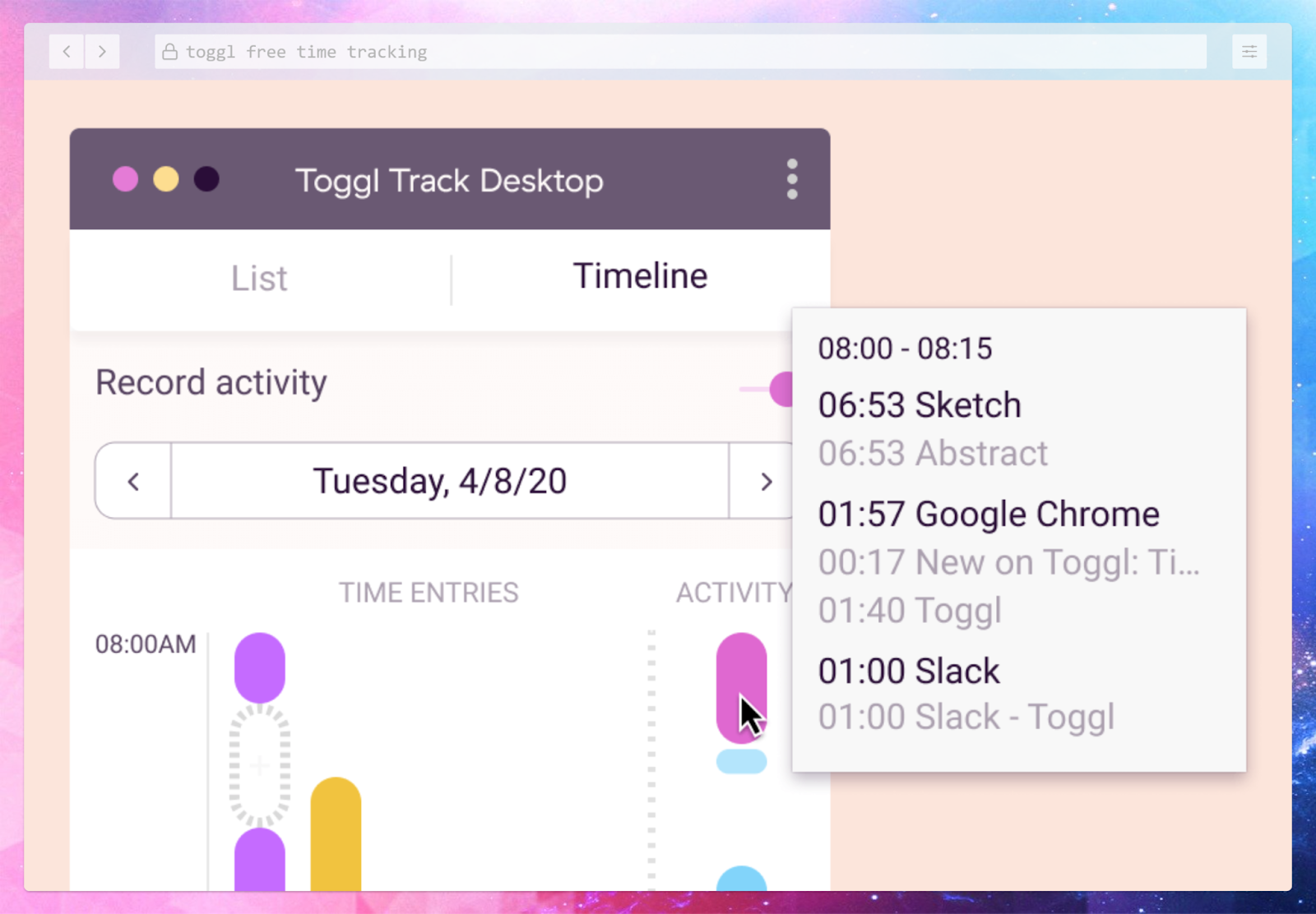 toggl time tracking app screenshot