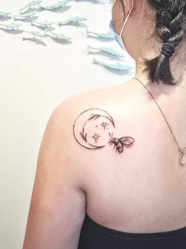 Mini Tattoo Of Moon And Stars