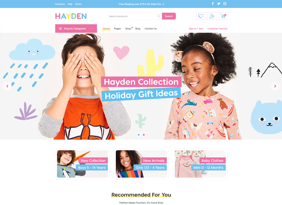 Hayden |  Tema WooCommerce de la tienda para niños