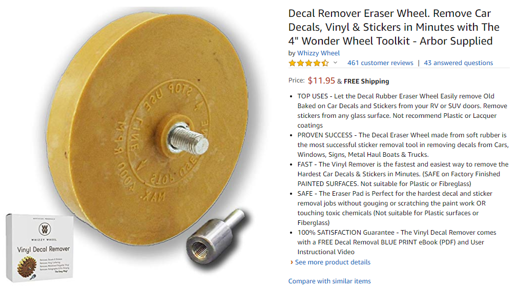 Wonder Wheel 4 Decal Remover Eraser Wheel Toolkit, Remove Car Decals,  Vinyl & Stickers in Minutes, Adhesive Remover Rubber Wheel, Emblem Removal