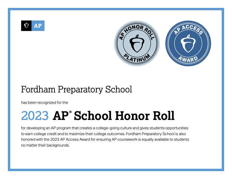 Fordham Prep Receives AP Honor Roll and Access Award Recognitions | Posts