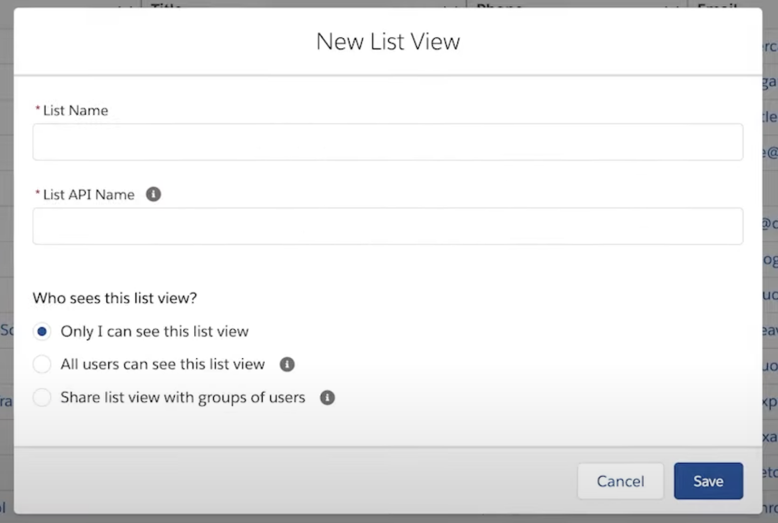 Salesforce Lightning New List View menu