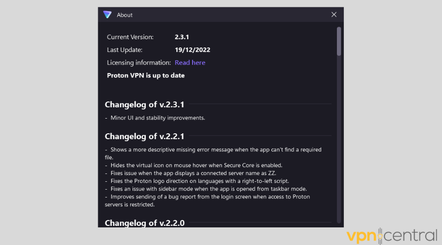 Information about the Proton VPN app