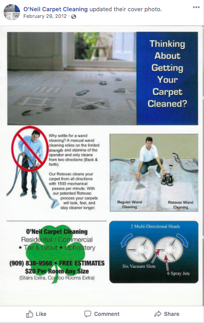 o'neil carpet cleaning ad example
