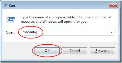 MSCONFIG in the given space and hit OK.
