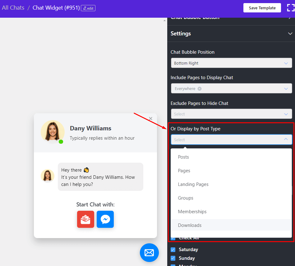 Viber chat: Display by Post Type