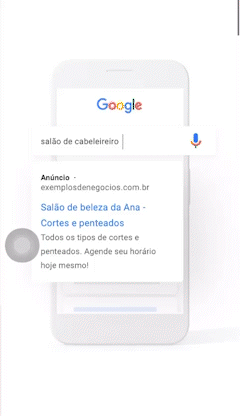 Illustration of a smartphone with one of Google's search results page open, displaying a Google Ads ad. 