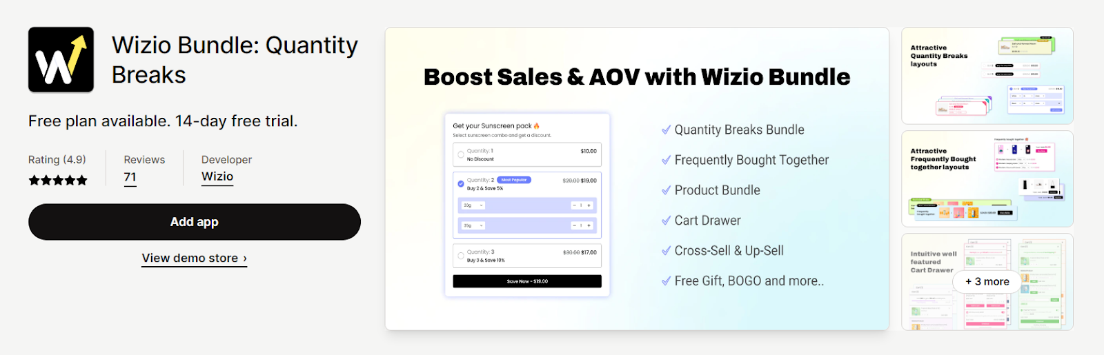 Wizio Bundle - Quantity Breaks - A compelling Shopify volume discount app offering volume discount bundles and cart drawer upsells.