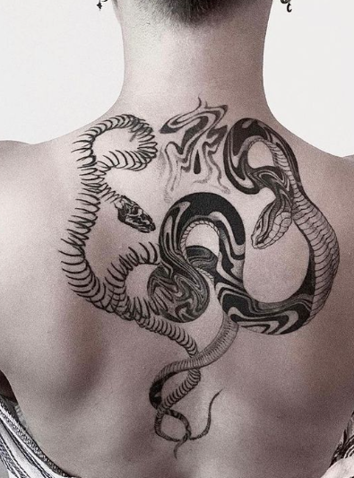 Snake Back Neck Tattoos Women