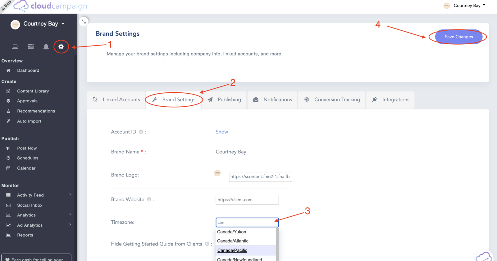 How to change the timezone for a brand