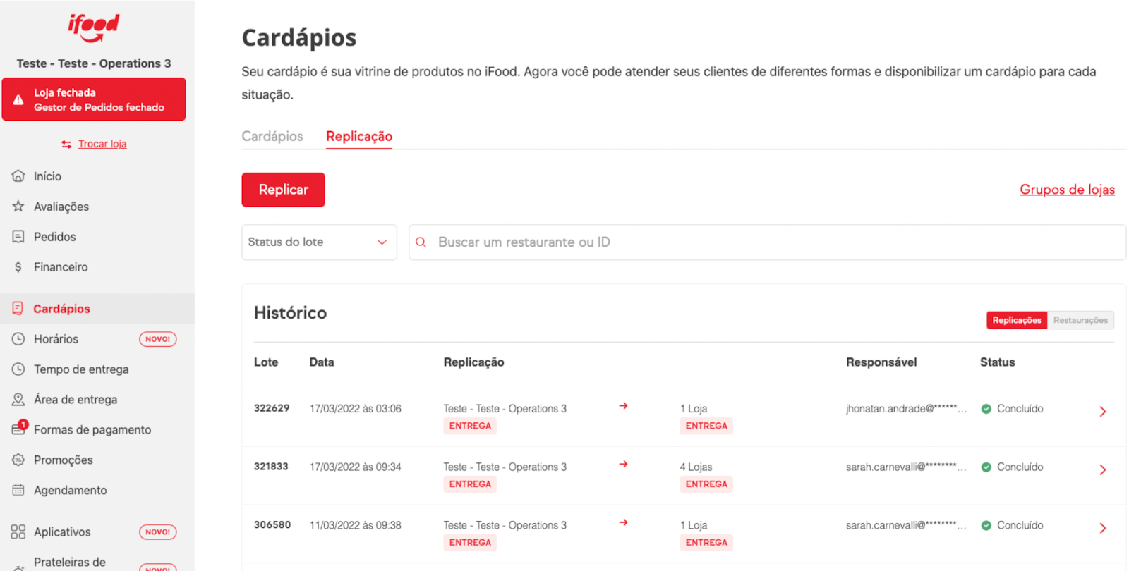 replicação de cardápio no portal do parceiro