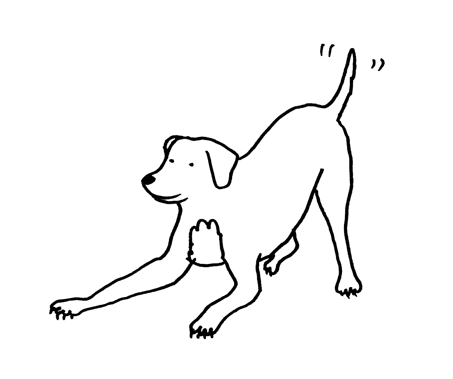 A drawing of a dog wagging his tail. 
