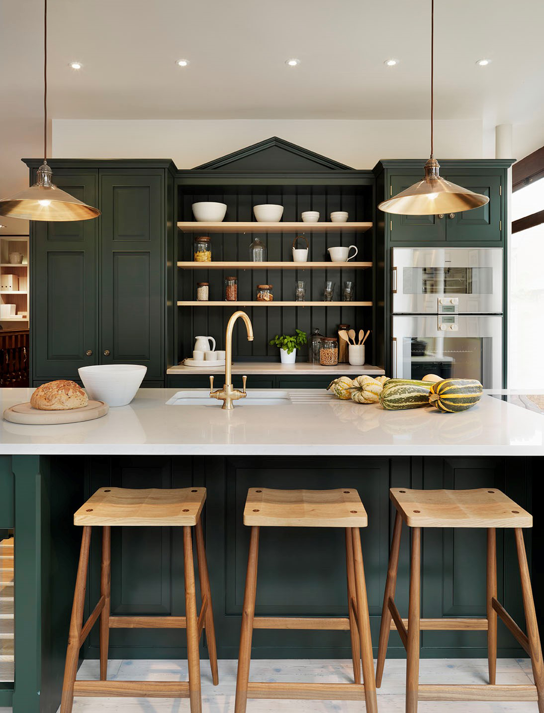 Kitchen painted forest green