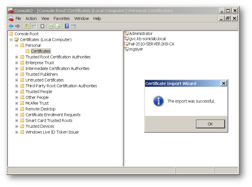 How to add a certificate to Windows Certificate manager certmgr.msc?