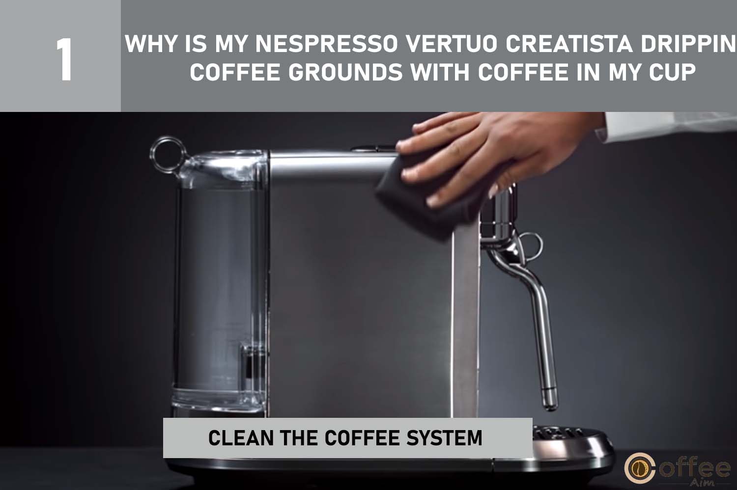 
To fix Nespresso Vertuo Creatista dripping grounds, clean the coffee system. Details in the article "Nespresso Vertuo Creatista Not Working" guide.