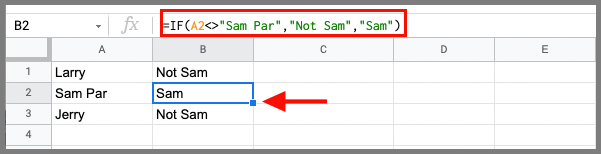 Does not equal google sheets not null check