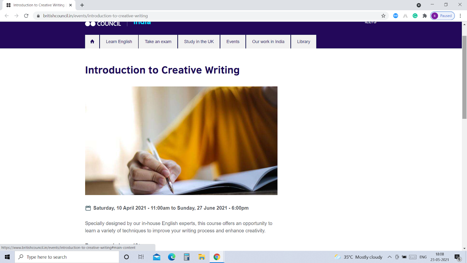 british council of india creative writing course