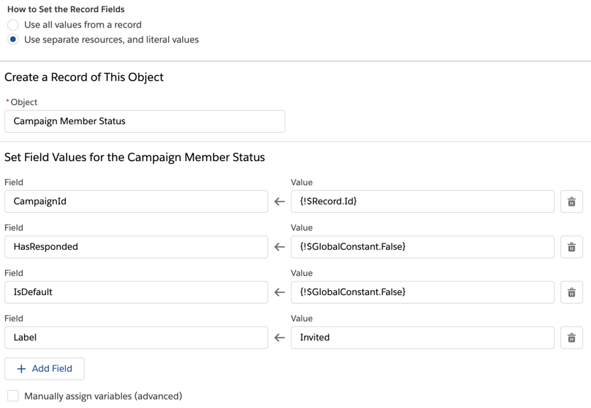 Example: Create a campaign member status for invited