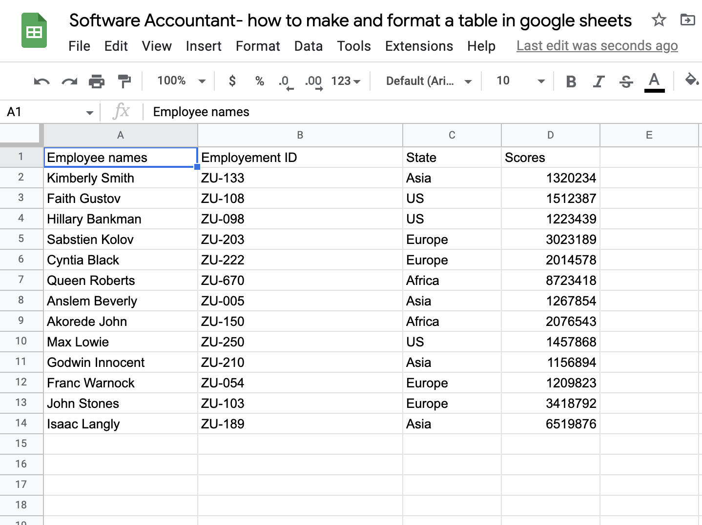 How to make a table in Google Sheets with formatting