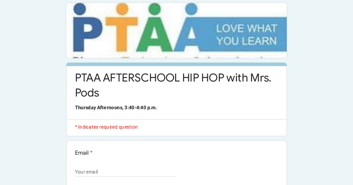 PTAA AFTERSCHOOL HIP HOP with Mrs. Pods