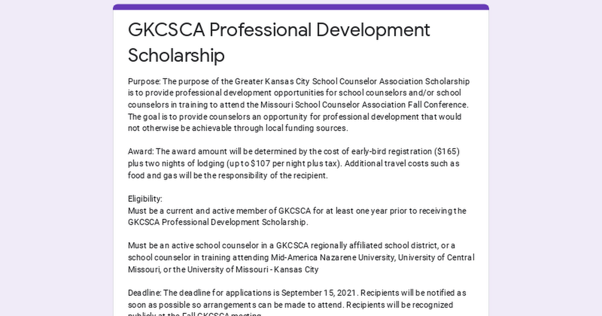 GKCSCA Professional Development Scholarship