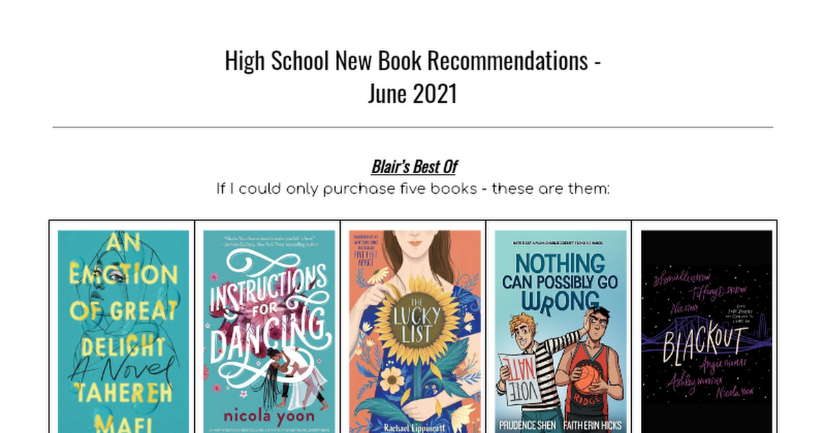 9-12 New Book Recommendations June 2021