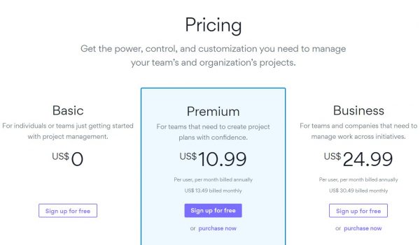 The pricing and cost of Asana