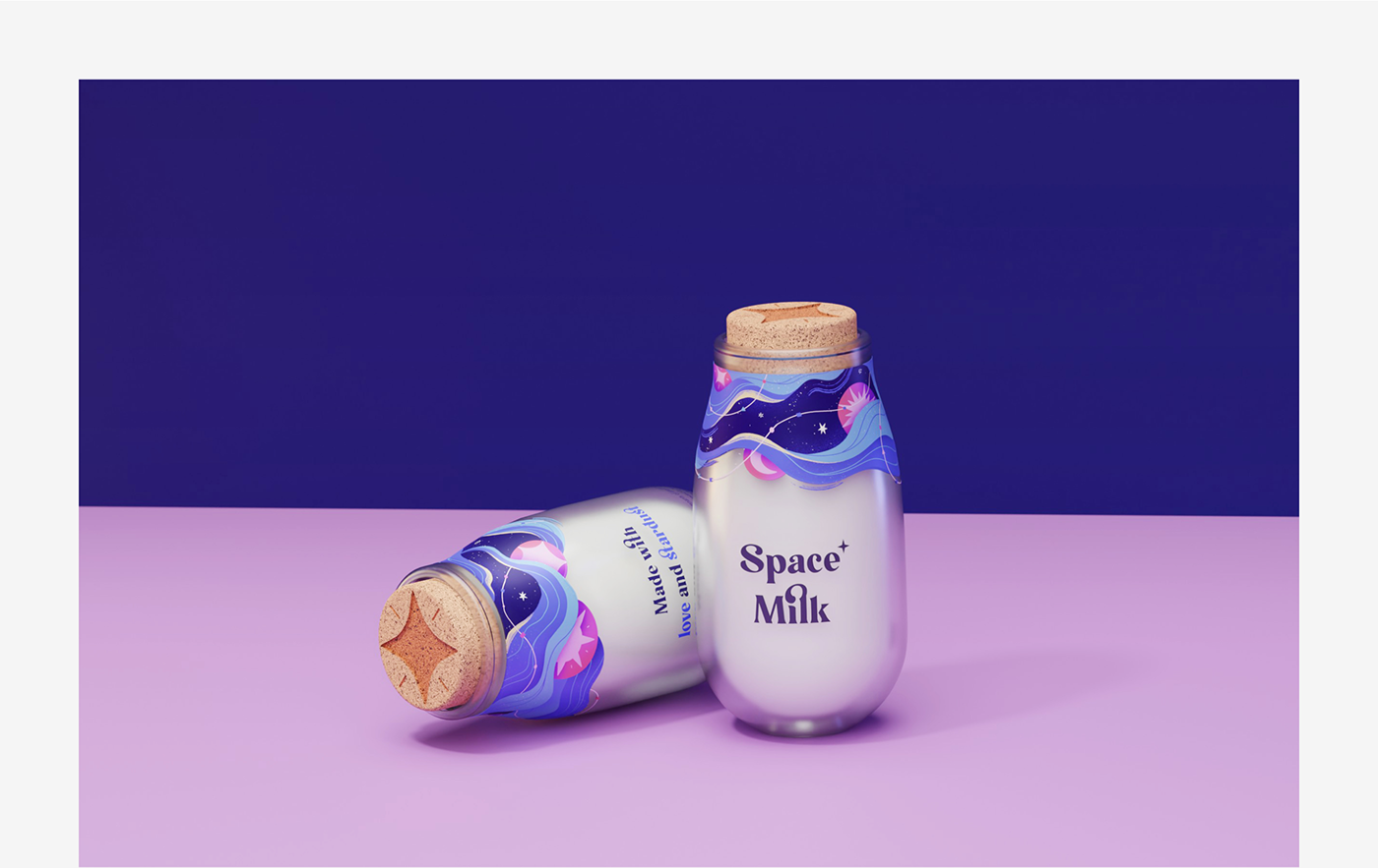 2D 3D bottle cosmic design ILLUSTRATION  Magic   milk package Space 